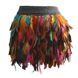 Womens Faux Feather Mini Skirt Elastic Mid Waist A-line Skirt Ladies Mardi Gras Outfit Festivals Carnival Dance Party Supplies