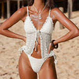 Sexy Yellow Black Bikini Set 2026 Women Front Tie Lace Patchwork Crop Top Thong Swimsuit Summer Holiday Bathing Suit Swimwear