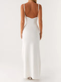 Women Sleeveless Summer Solid Color Twisted Straps Dresses V-Neck Backless Party Club Vacation Beach Long Dresses