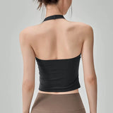 Sexy V-neck Cross Halter Neck Yoga Vest Sleeveless Sports Bra with Chest Pad Naked Sense Fitness Top with Beauty Back Design for