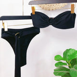 2026 Sexy Bikini Bandeau Women Snakeskin Black Swimwear Swimsuit Bikini Set Bathing Suit Female Belt Metal Hoop Decor Banadores