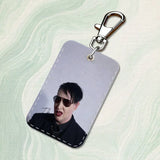 Singer M-Marilyn M-Manson Rectangle Card Case Keychain Access Card Bag Key Tag Ring Leather Card Holder Key Ring Access