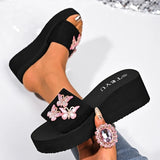 Pink Crystal Butterfly Platform Slippers Women 2026 Summer Slip On Wedge Sandals Woman Lightweight Thick Sole Casual Slides 42