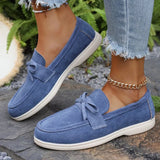 Solid Color Faux Suede Flat Shoes Women Spring Autumn Plus Size Bowknot Flats Woman Round Toe Non Slip Casual Shoes Female