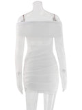 Ahagaga Eelgant Dresses For Women Slash Neck Lace Patchwork Sheath Fashion Slim Fit Trend Party Female Long Sleeves Summer Robes
