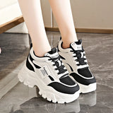 Fashion Lace Up Chunky Sneakers for Women Comfort Breathable Platform Sports Shoes Woman Pu Leather Thick Bottom Running Shoes