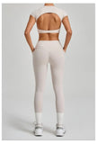 Women's Seamless Yoga Sets Sports Running High Waist Hip-lifting Pants Backless Short-sleeve Suits Workout Fitness Leggings Sets