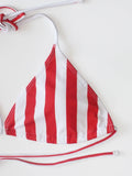 2025 New Women's Summer Beach Bikini Set American Flag Print Halter Strap Sexy Strapless Swimsuit for Beach Vacation Color Block