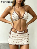 With Skirt Polka Dot Halter Bikini Female Swimsuit Women Swimwear Three-Pieces Bikini Set Strappy Bather Bathing Suit Swim V8380