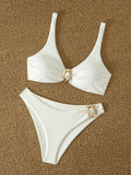 Sexy White Bikini Set 2026 Women Metal Buckle Pleate Push Up Bra Thong Swimwear Summer Bathing Suit Holiday Swimsuit Biquini