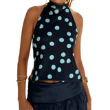Women Halter Tops Sleeveless Backless Dots/Flower Print Summer Vest for Club Party Summer Tank Top