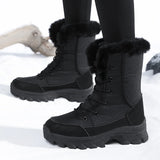 Winter Snow Boots  Women Waterproof Non-Slip Warm Northeast-Style Large Cotton Shoes, Ski , Fleece-Lined,  High-Top Cotton Boots