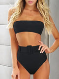 Neon Green Bandeau Swimsuit High Waist Bikini 2025 Women Swimwear Female Two pieces Bikini set Buckle Waistband bathing suit