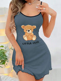 Women Summer Sleepwear Littler Bear Printed Suspenders Mini Dress Comfortable Home Leisure Sexy Nightgowns Nightdress