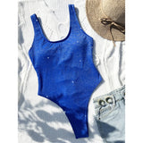 Sexy Glitter Sparkling Lace Up Backless One Piece Swimsuit Women Swimwear Female High Cut Bather Bathing Suit Swim Lady V4333
