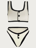 Splicing Ribbed Sport Bikinis 2025 High Waist Bikini Women Swimsuit Female Swimwear Two Pieces Bikini Set Bathing Suit Swim Lady
