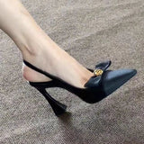 French Bow Knot High Heel Sandals for Women Sexy Back Strap Pointed Toe Sandalias Woman 2025 Office Patent Leather Sandals Mujer