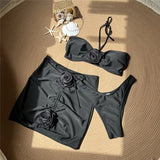 New 3D Flowers With Skirt Brazilian Bikini Women Swimwear Three-pieces Bikini set Female Swimsuit Bather Bathing Suit Swim V5755