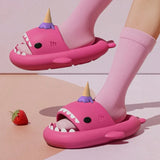 Summer Ice Cream Shark Slippers for Couples Cute Anti-Slip Thick Sole Indoor Bathroom Slides Men Women Beach Street Sandals
