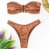 New Sexy Bandeau Strapless Bikini Female Swimsuit Women Swimwear Two-pieces Bikini set Padded Bather Bathing Suit Swim V4647D
