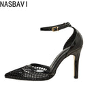 2026 Summer New Style - Three-color Mesh Open Toe Business Shoes with Round Tops, Small Inner Cuts, Thin High Heels