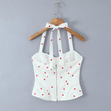 New Elegant Style Sexy Sweet Hot Girl Heart Print Slim Fit Strap Camisole Lace Trimmed Back Zipper Sleeveless Vest Charming GT1L