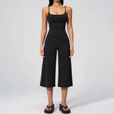 Gym Workout Yoga Sets Women Square Neck Slimming Sports Tank Top Fitness Gym Suit Outdoor High Waist Flare Pants Two-piece Set