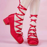 2026 Plus Size 43 Retro Red Lolita Ankle Wrap Pumps Sweet 5cm Med Square Heels Gothic Cosplay Ballet Mary Janes Shoes Women