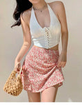 2026 Summer New Retro Vacation Style Small Floral Half Skirt High Waisted Wrap Buttocks Elegant Sweet Slim Short Skirt 06AH