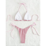 Sexy Wrinkled Halter Brazilian Bikini Female Swimsuit Women Swimwear Two-Pieces Bikini Set Bather Bathing Suit Swim Lady V4101