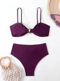 Strappy High Waist Bikinis 2026 Women Sexy Shell Swimsuit Solid Padded Swimwear Female Bathers Bathing Swimming Swim Suit