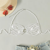 Luxury Pearls Halter Hollow Out See Through Bikini Top Female Swimsuit Women Swimwear Bather Bathing Suit Swim Beach Top V5409