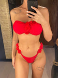 XS - L 3D Flowers Bandeau High Cut Bikini Women Swimwear Female Swimsuit Two-Pieces Bikini Set Bather Bathing Suit Swim V5961