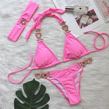 DEKA Rhinestone Love Heart Bikini Set Women Diamond Swimsuit  Crystal Luxury Push Up Metal Thong Swimwear