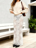 Summer Women's Sheer Floral Lace Elegant Skirt Elastic Waist See Through Sexy Long Skirt for Party Beach Streetwear