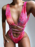 Leopard Deep V Neck Wrap Around High Cut Women Swimwear One Piece Swimsuit Female Monikini Tummy Cut Out Bathing Suit Swim Lady