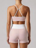 Summer Pink Wave Point Yoga Sets for Women Slim Sports Tank Top Gym Outfits Outerwear High Waist Shorts Training Fitness Suits