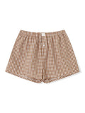 Women’s Plaid Print Shorts Elastic Low Waist Button Front Lounge Shorts Boxers Streetwear