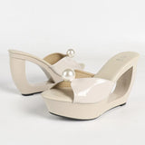 New Summer Fashion Design Peep Toe Beaded Slippers Platform Sandals Women Hollow Heels Female Shoes Zapatos Mujer