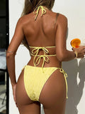 S - XL Wrinkled Tankini Halter Micro Bikini Women Swimwear Female Swimsuit Two-pieces Bikini Set High Cut Bathing Suit Swim Lady