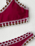 2026 Women Swimsuit Elegant Wine Red Bikini Set with Unique Braided Trim Perfect for Beach Wear and Pool Parties Summer Getaways