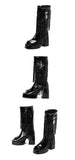 Plus Size Women White Patent Leather Fringe Tassel Mid Calf Boots Peep Toe Platform Block Heel Open Toe Party Club Heels