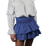Women Vintage Mini Skirt Elegant High Waist Pleated Printed Ruffled Layered Skirt Summer A-line Skirt Streetwear