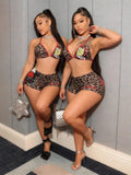 Leopard print sexy two-piece hot girl nightclub style shorts set