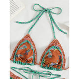 5 Colors Sexy Printed Halter Frilled Bikini Women Swimwear Female Swimsuit Two-Pieces Bikini Set Bather Bathing Suit Swim V4651