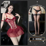 Sweet And Flirty Sexy Pure Desire Dress High-end Sensual And Alluring Erotic Solid Color Mesh Lace Trimmed Dress For Woman Z2YQ