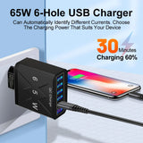 6 Ports USB Charger Fast Charging QC3.0 Travel Charger For iPhone17 16 Samsung Xiaomi Vivo Mobile Phone Adapter EU US UK Plug