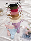 10PCS Women's Ribbed Cotton Thong Panties Low Waist Solid Color G-String Soft Breathable Underwear in Multi Colors