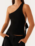 Women Off One Shoulder Tank Tops Solid Color Stylish Side Tie Design Vest Summer Fashion Streetwear