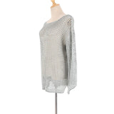 Long Sleeve Hollow Out Top Crochet Knitted Tunic Beach Cover Up Cover-ups Beach Dress Beach Wear Beachwear Female Women V4250